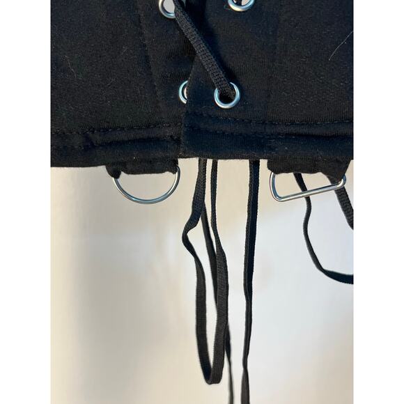 Goth Black Cropped Lace Up Hoodie XS-Small Punk Grunge Whimsigoth Skater Witchy - Picture 6 of 7